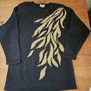 Eminent Vintage 80s Silk/Nylon/Angora Beaded Sweater Black & Gold Size Medium